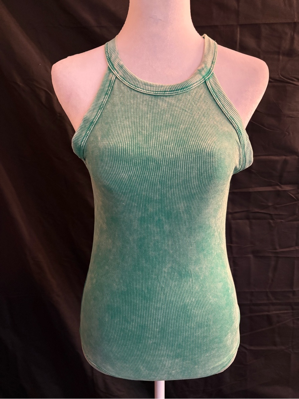 Zenana Green Ribbed Halter Tank Top